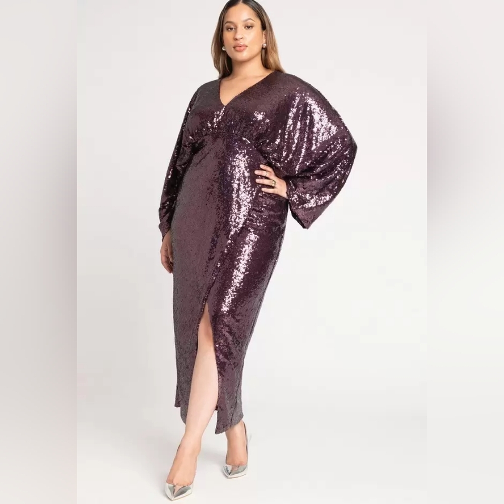 Dolman Sleeve Sequin Dress - Purple